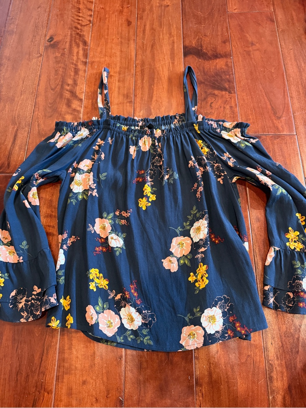 Navy Cold Shoulder Floral Top